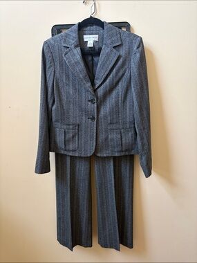Jones New York Gray Herringbone-Pinstripe Pantsuit